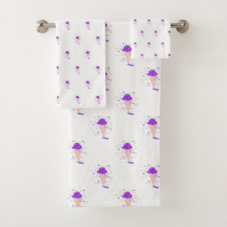Conjunto De Toalhas Padrão de Cone de Sorvete de Confete Roxo
