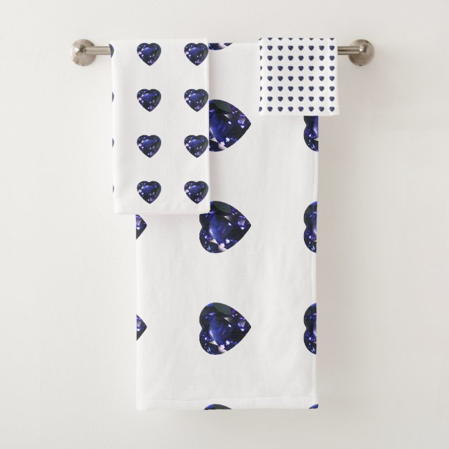 Conjunto De Toalhas Padrão de Coração Azul (Insitu)