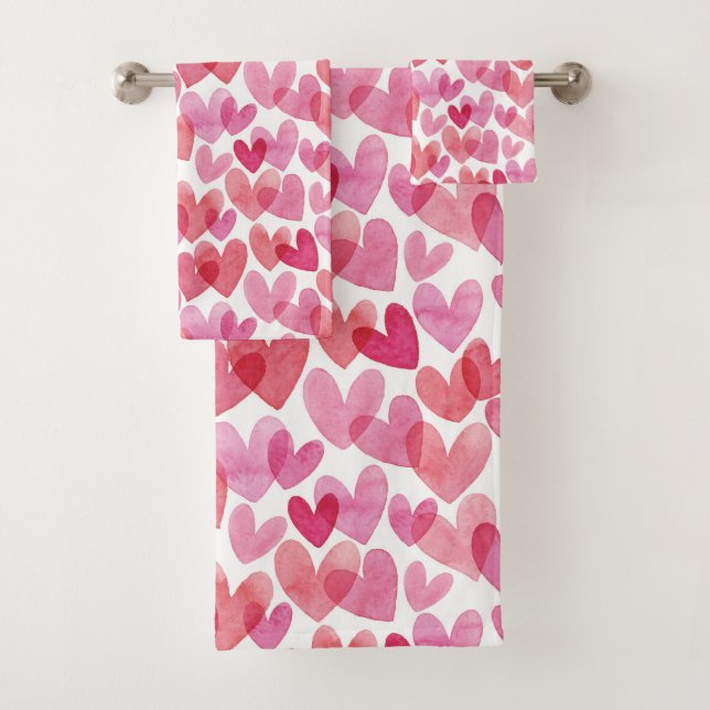 Conjunto De Toalhas Padrão de Coração de Aquarela (Insitu)