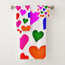 Conjunto De Toalhas Padrão de Coração Multicolorido Vibrante