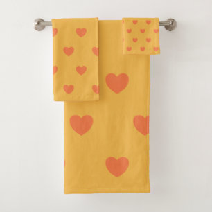 Conjunto De Toalhas Padrão de Coração Simples Amarelo e Laranja