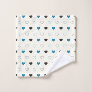 Conjunto De Toalhas Padrão de coração simples e fofo azul creme preto