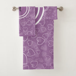 Conjunto De Toalhas Padrão de Corações de Pastel Roxo
