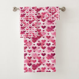 Conjunto De Toalhas Padrão de Corações Rosa
