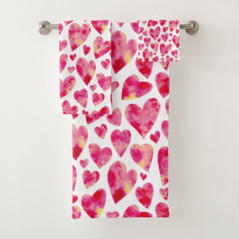 Conjunto De Toalhas Padrão de Corações Rosa Quente