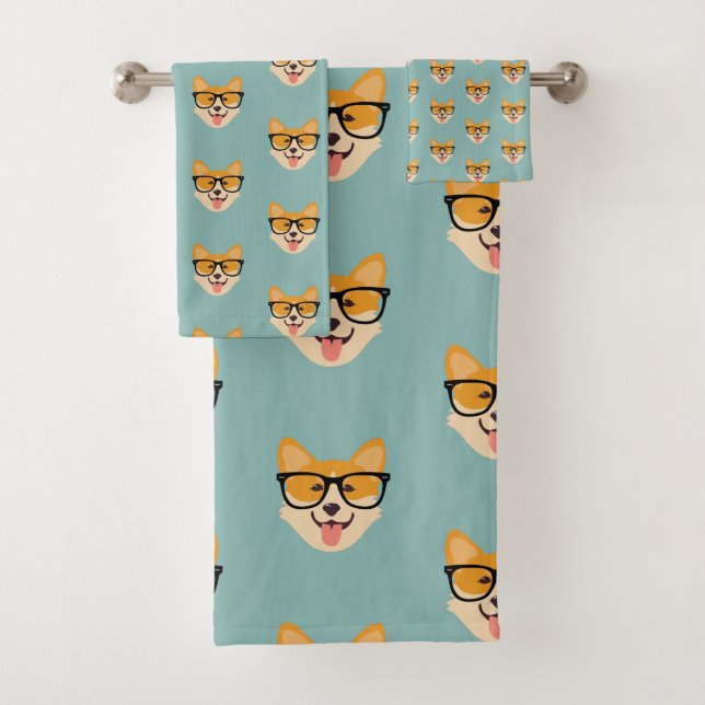 Conjunto De Toalhas Padrão de Corgi Hipster Engraçado (Insitu)