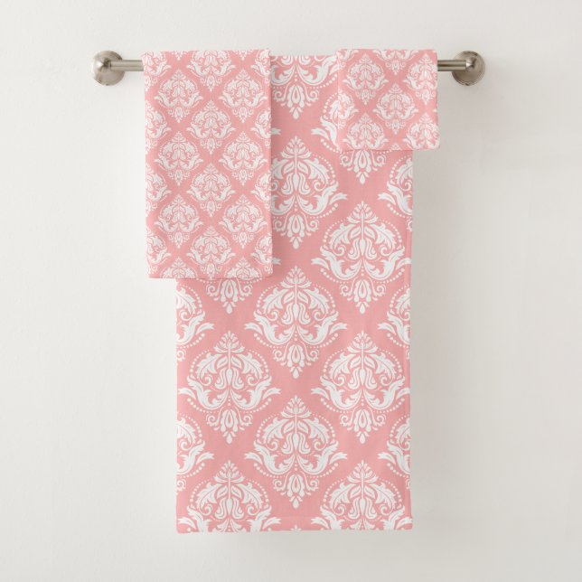 Conjunto De Toalhas Padrão de Damascos Florais Branco e Rosa (Insitu)