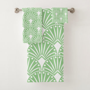 Conjunto De Toalhas Padrão de Deco de Arte Branca em fundo verde claro