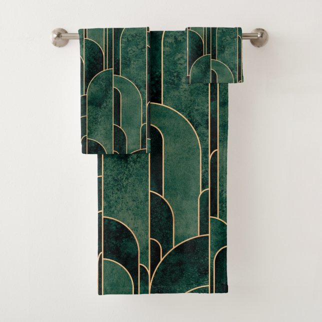 Conjunto De Toalhas Padrão de Deco de Arte Dourada e Verde Luxuoso (Insitu)