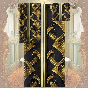 Conjunto De Toalhas Padrão de deco de arte elegante em preto e ouro