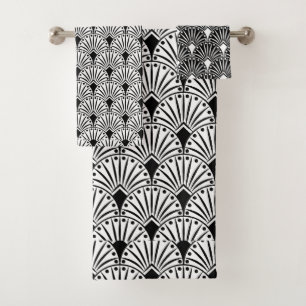Conjunto De Toalhas Padrão de Deco de Arte Preta e Branca