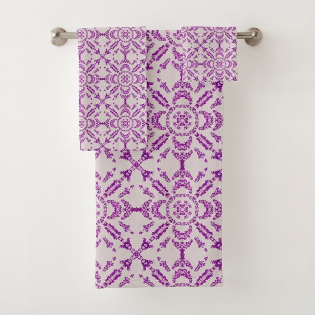 Conjunto De Toalhas Padrão de design de flor de orquídea roxa abstrata (Insitu)