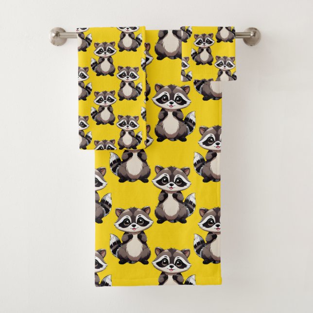 Conjunto De Toalhas Padrão de Design de Guaxinim Amarelo (Insitu)