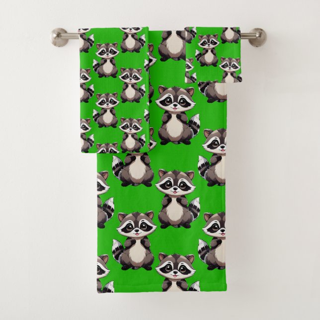 Conjunto De Toalhas Padrão de Design de Guaxinim Verde (Insitu)