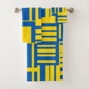 Conjunto De Toalhas Padrão de Design de Linha de Cor Azul e Amarela