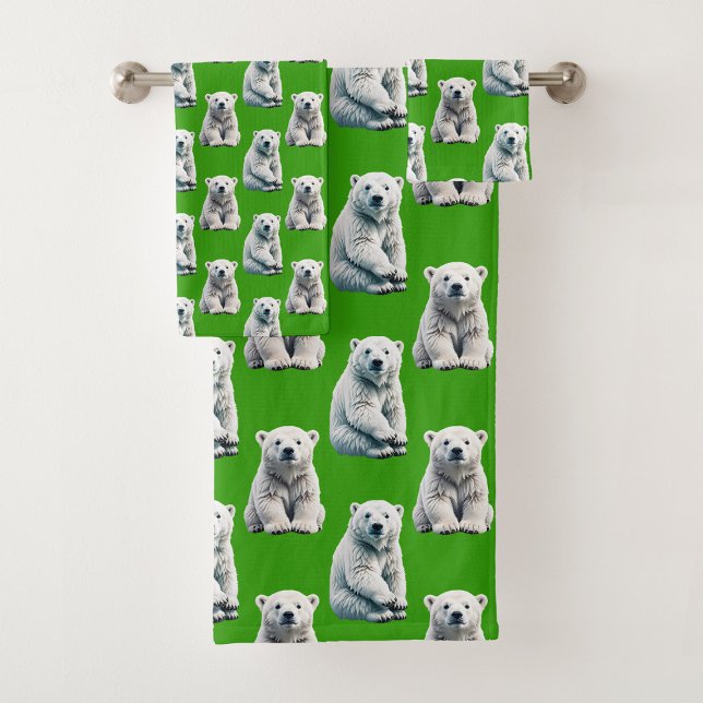 Conjunto De Toalhas Padrão de Design de Urso Polar Verde (Criador carregado)