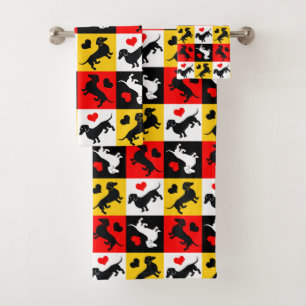 Conjunto De Toalhas Padrão de Desktop Checkerboard Dachshalls e Heart