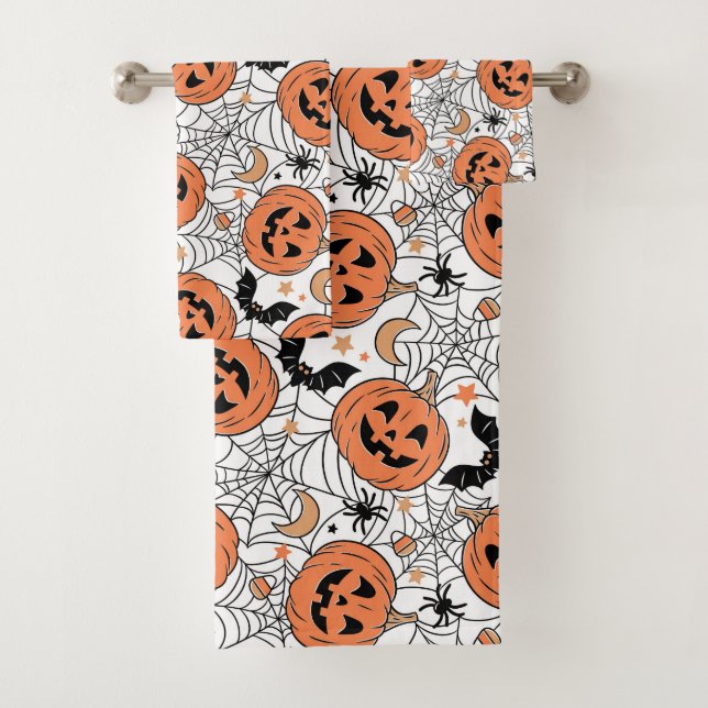 Conjunto De Toalhas Padrão de Dia das Bruxas Spooky Pumpkin (Insitu)