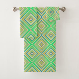 Conjunto De Toalhas Padrão de Diamante Alternativo Verde Kiwi Lime