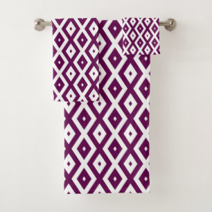 Conjunto De Toalhas Padrão de diamante branco e roxo de ameixa