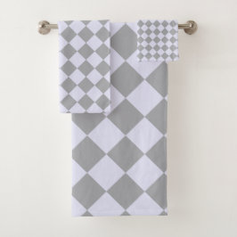 Conjunto De Toalhas Padrão de diamante em cinzas e lavandas