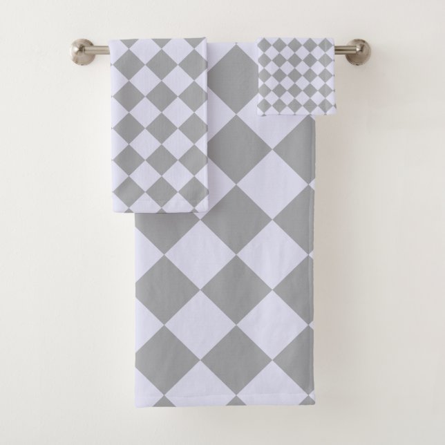 Conjunto De Toalhas Padrão de diamante em cinzas e lavandas (Insitu)