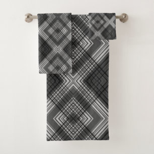 Conjunto De Toalhas Padrão de diamante geométrico preto e branco