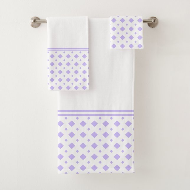 Conjunto De Toalhas Padrão de Diamante Lavanda e Branco (Insitu)