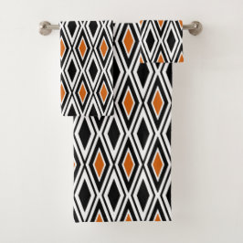 Conjunto De Toalhas Padrão de diamante preto branco moderno laranja