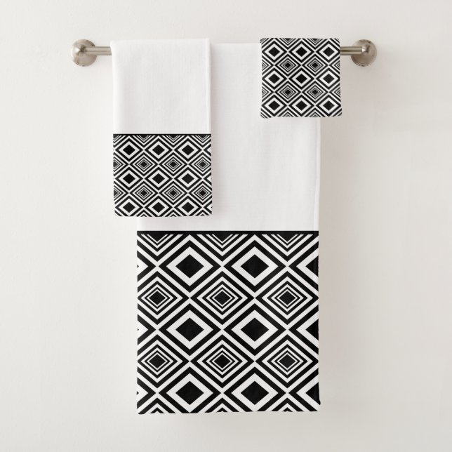 Conjunto De Toalhas Padrão de diamante preto e branco (Insitu)