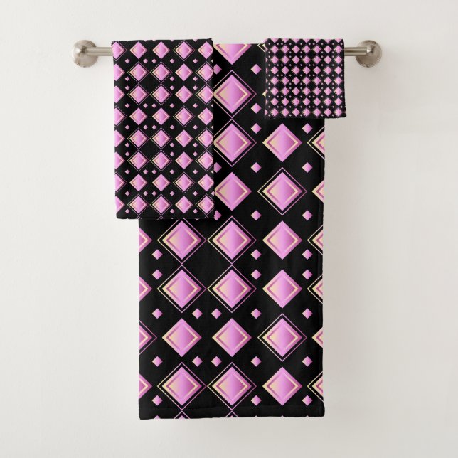 Conjunto De Toalhas Padrão de Diamante Rosa Gradiente Geométrico (Insitu)
