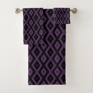Conjunto De Toalhas Padrão de diamante roxo e preto escuro
