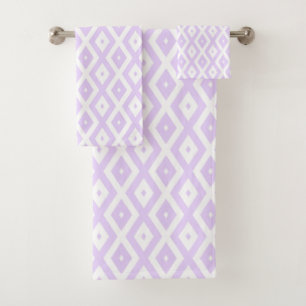 Conjunto De Toalhas Padrão de diamante roxo lilás e branco