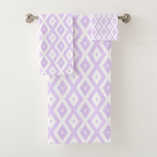 Conjunto De Toalhas Padrão de diamante roxo lilás e branco (Insitu)