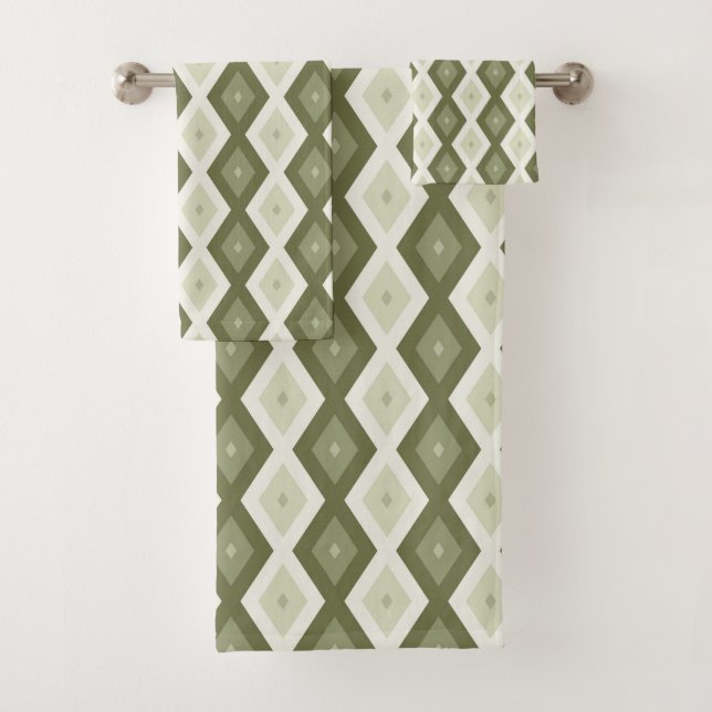 Conjunto De Toalhas Padrão de diamante verde oliva (Insitu)
