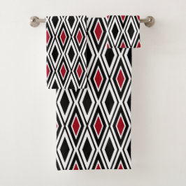 Conjunto De Toalhas Padrão de Diamante Vermelho Branco Negro Moderno
