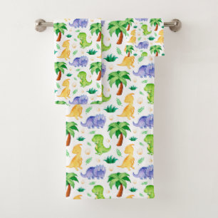 Conjunto De Toalhas Padrão de Dinossauro de Neon Watercolor Cute
