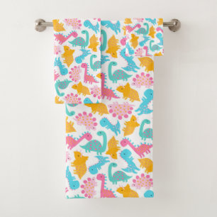 Conjunto De Toalhas Padrão de Dinossauro Rosa e Teal Divertido