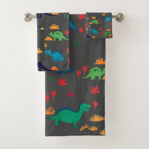 Conjunto De Toalhas Padrão de Dinossauros Coloridos Bonitos