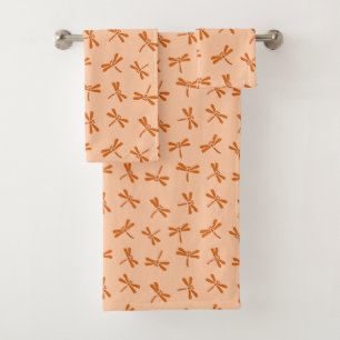 Conjunto De Toalhas Padrão de Dragonfly Japonês, tangerina laranja