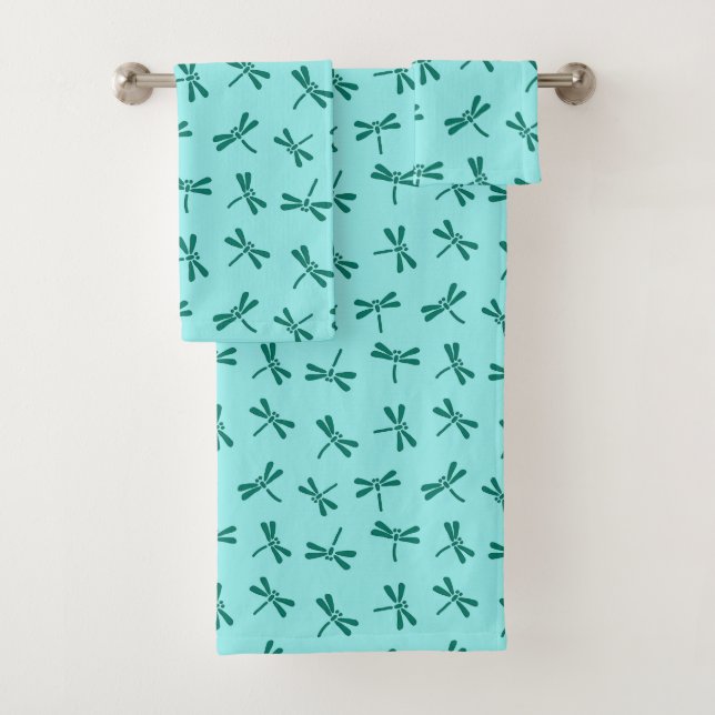Conjunto De Toalhas Padrão de Dragonfly Japonês, Turquesa e Aqua (Insitu)