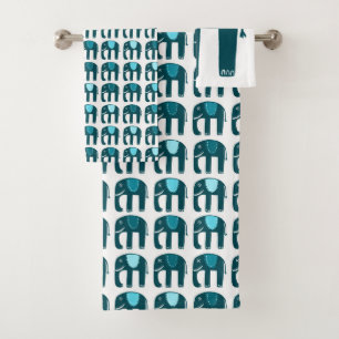Conjunto De Toalhas Padrão de elefante azul