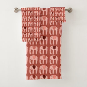 Conjunto De Toalhas Padrão de Elefante Vermelho Rosa