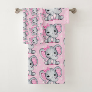 Conjunto De Toalhas Padrão de Elefantes Bebês Rosa-Bonitos