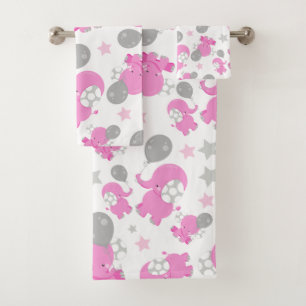 Conjunto De Toalhas Padrão De Elefantes Rosa, Elefantes Cutes, Estrela