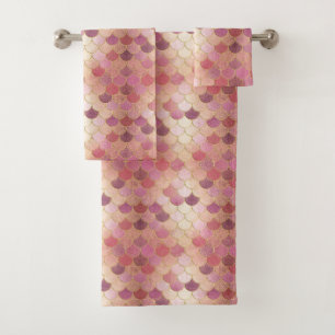 Conjunto De Toalhas Padrão de Escala de Sereia do Shimmer Dourado rosa