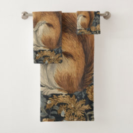 Conjunto De Toalhas Padrão de Esquilo e Flores Vintage