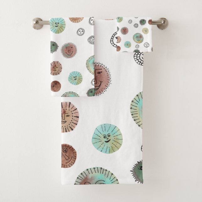Conjunto De Toalhas Padrão de esquisitice de Aquarela Suns Sorrindo (Insitu)