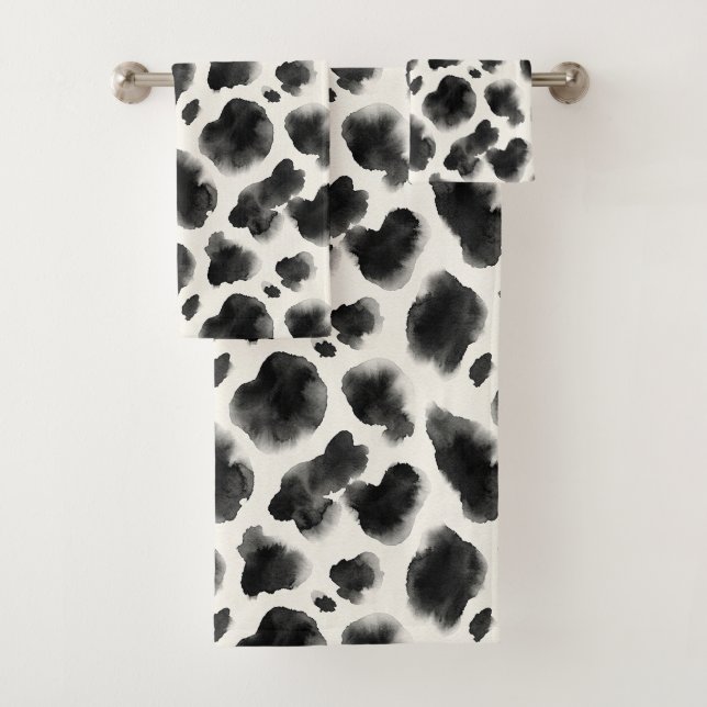 Conjunto De Toalhas Padrão de Estampa de Vaca Preto e Branco (Insitu)