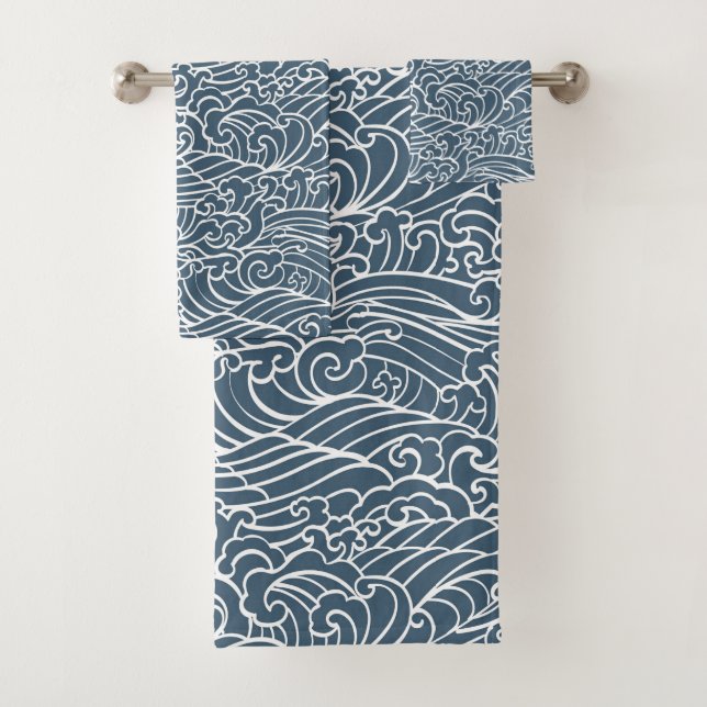 Conjunto De Toalhas Padrão de estilo de onda japonês (Insitu)